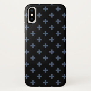 Blue-grey polka crosses on black iPhone x case