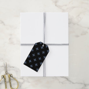 Blue-grey polka crosses on black gift tags