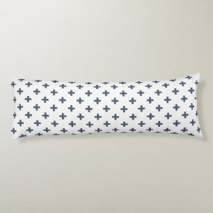 Blue-grey polka crosses on white body cushion