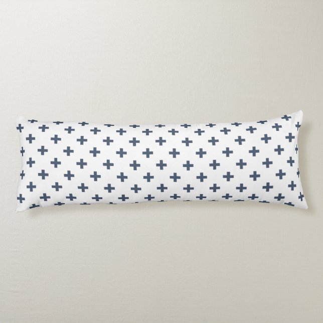 Blue-grey polka crosses on white body cushion (Back)