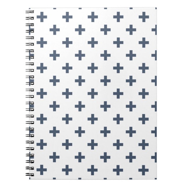 Blue-grey polka crosses on white notebook (Front)