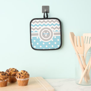 Blue Grey Polka Dot Chevron Pot Holder
