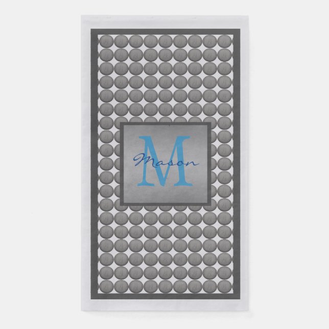 Blue & Grey Polka Dot Pattern Monogram Napkin (Front)