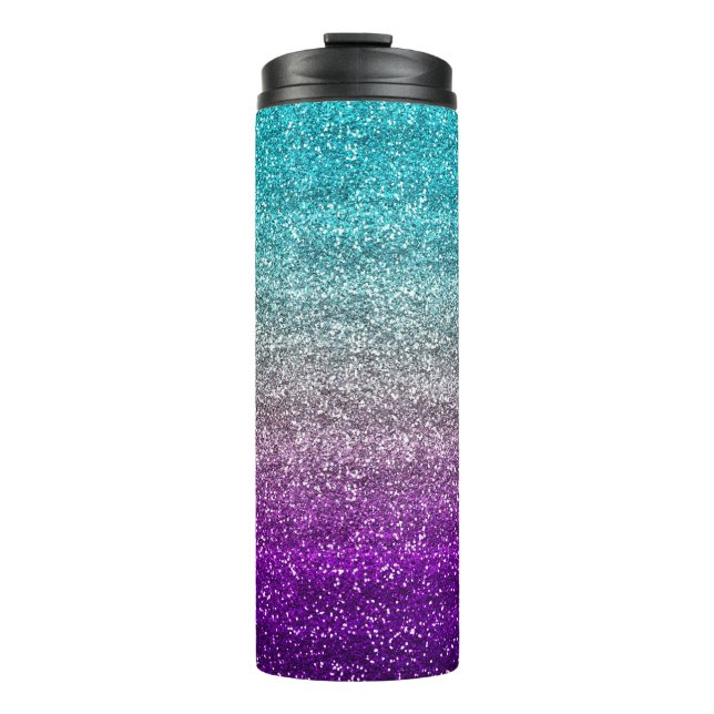 Blue, Grey & Purple Gradient Glitter Thermal Tumbler (Front)