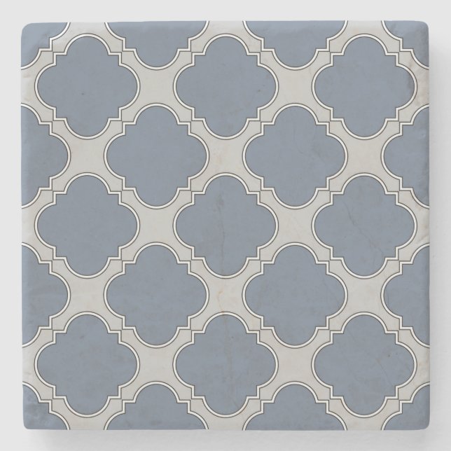 Blue-grey quatrefoil stone coaster (Front)