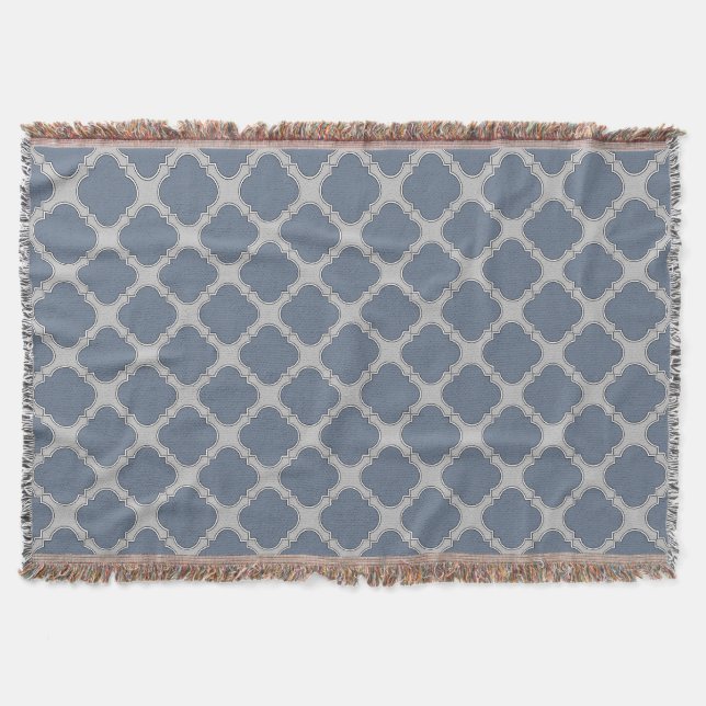 Blue-grey quatrefoil throw blanket (Front)