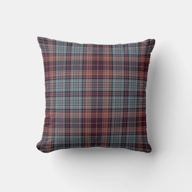 Blue Grey Red Tartan Plaid Cushion (Front)