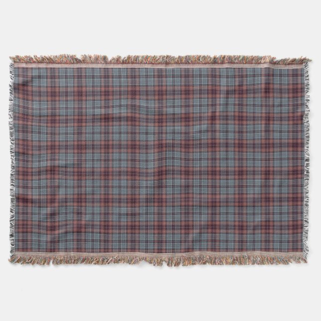 Blue Grey Red Tartan Plaid Throw Blanket (Front)