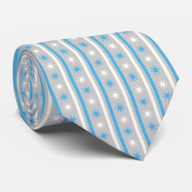 Blue & Grey Retro Geometric Men’s Neck Tie (Rolled)