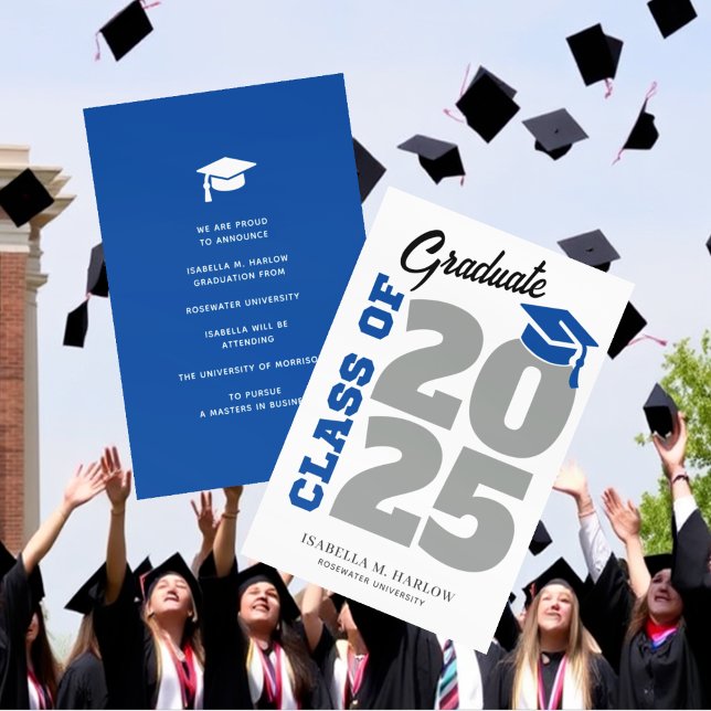 Blue Grey Retro University College Graduation Announcement (Creator Uploaded)