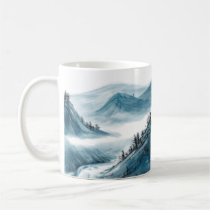 Blue-grey Rolling Mountains Wash Painting Coffee Mug