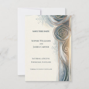 Blue Grey Rose Save The Date Card