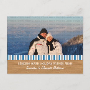 Blue/Grey Rustic Stripes Photo Postcard