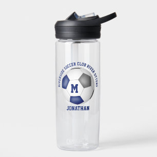 Blue grey school club team colours custom soccer water bottle