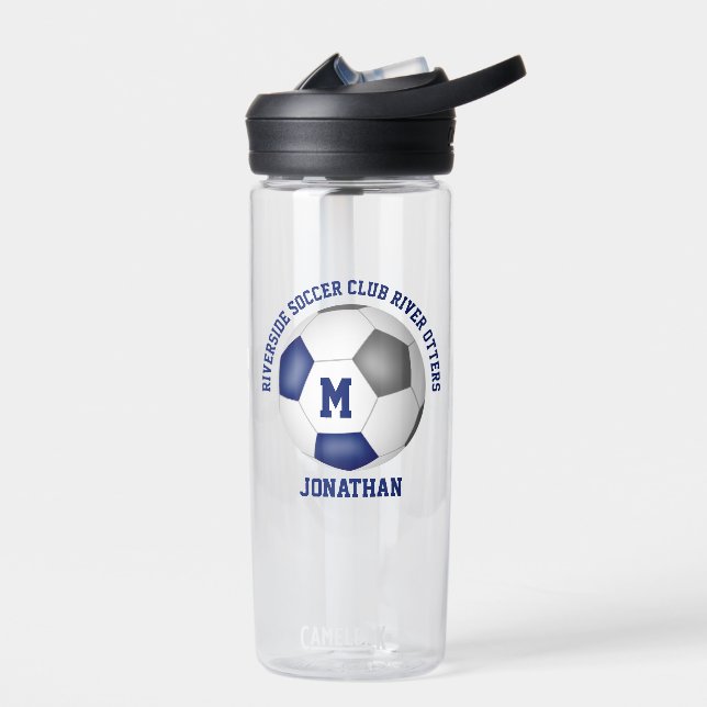 Blue grey school club team colours custom soccer  water bottle (Left)