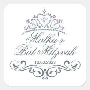Blue grey scrolls, Tiara Bat Mitzvah Logo Square Sticker