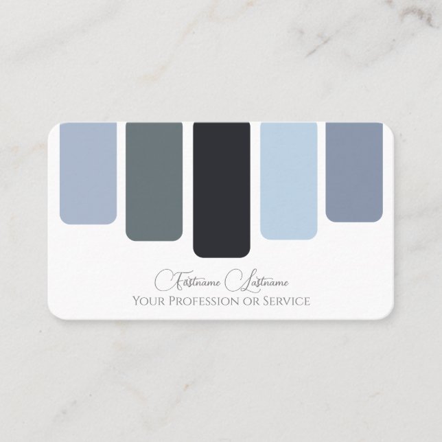 Blue grey shades colour palette calligraphy QR-Cod Business Card (Front)