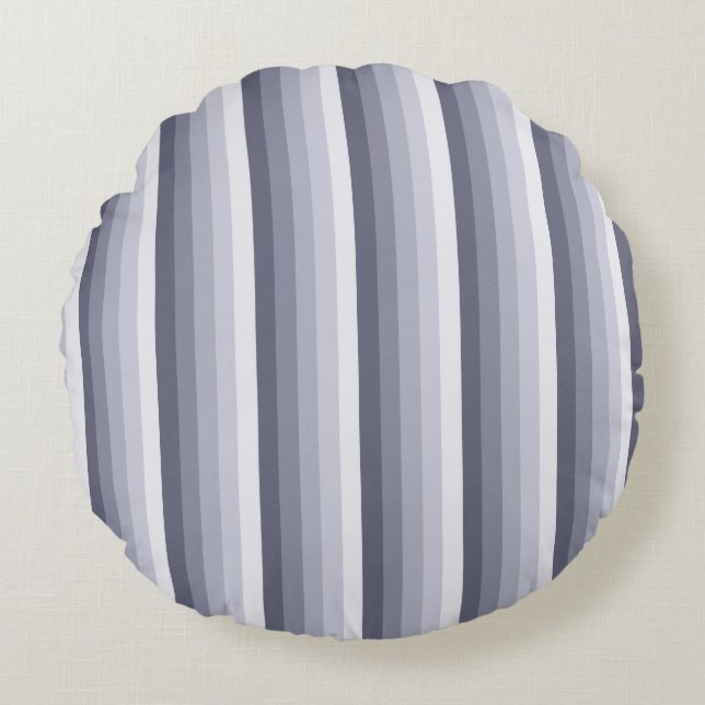 Blue grey shadow stripes round cushion (Front)