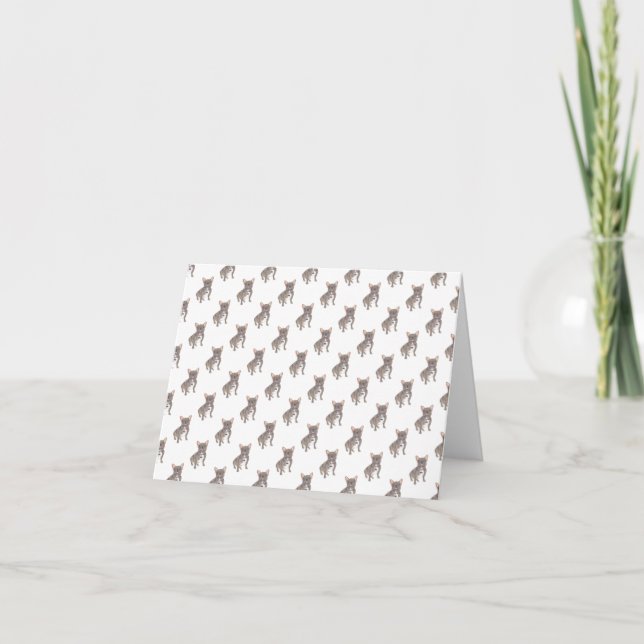 Blue Grey Silver Frenchie Note Card (Front)