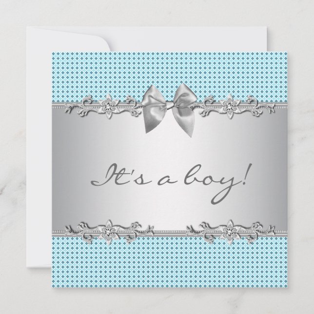 Blue Grey Silver White Boy Shower Invitation (Front)