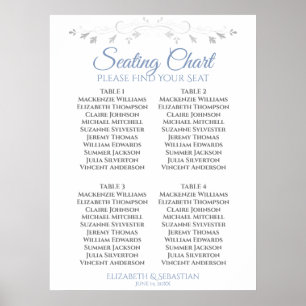 Blue & Grey Simple 4 Table Wedding Seating Chart