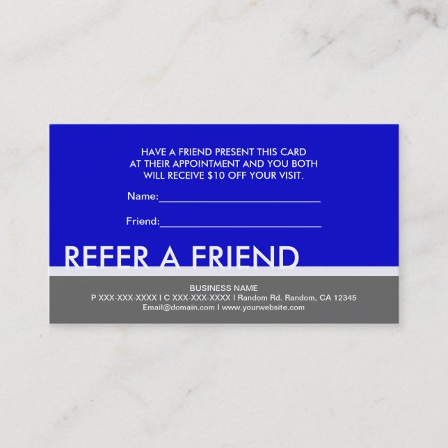 Blue grey simple refer a friend custom cards (Front)
