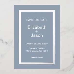Blue Grey Simple Wedding Save The Date Silver 