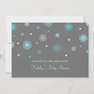 Blue Grey Snow Christmas Custom Baby Shower Invitation