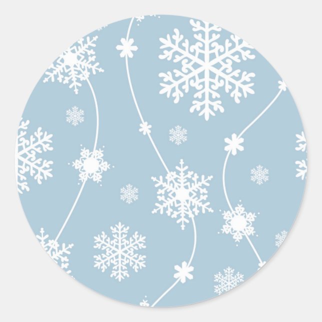 Blue Grey Snowflakes Winter Wonderland Holiday Classic Round Sticker (Front)