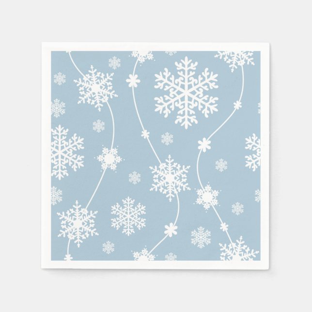 Blue Grey Snowflakes Winter Wonderland Holiday Napkin (Front)