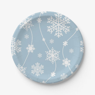Blue Grey Snowflakes Winter Wonderland Holiday Paper Plate