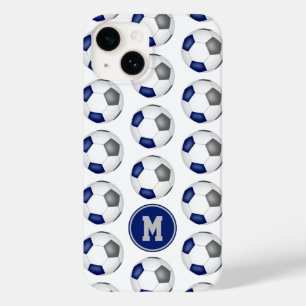 blue grey soccer balls pattern monogrammed Case-Mate iPhone 14 case