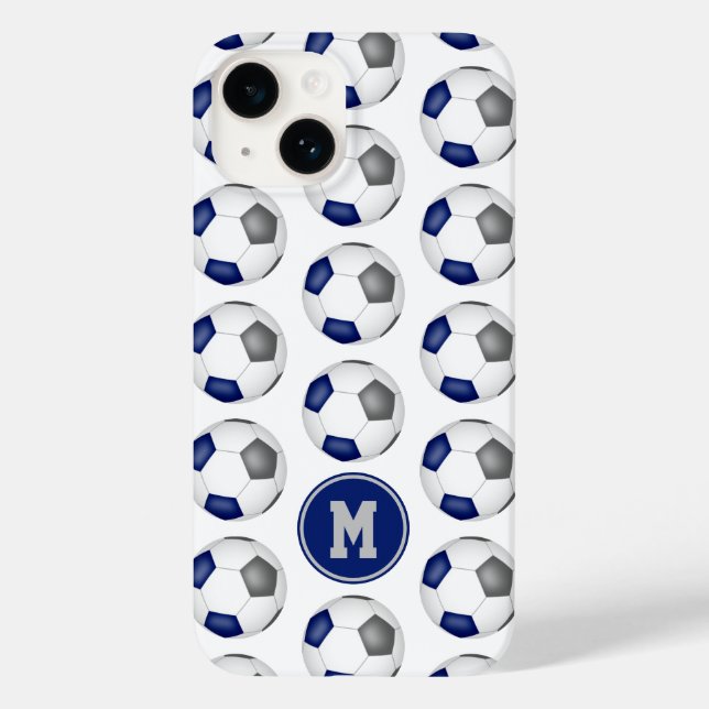 blue grey soccer balls pattern monogrammed Case-Mate iPhone case (Back)