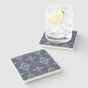 Blue Grey Southwestern Diamond Pattern Stone Coaster