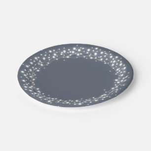 Blue-Grey Sparkling Lights Christmas Paper Plate
