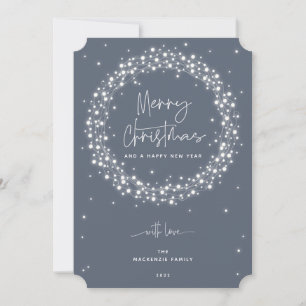 Blue-Grey Sparkling Lights Merry Christmas Holiday Card