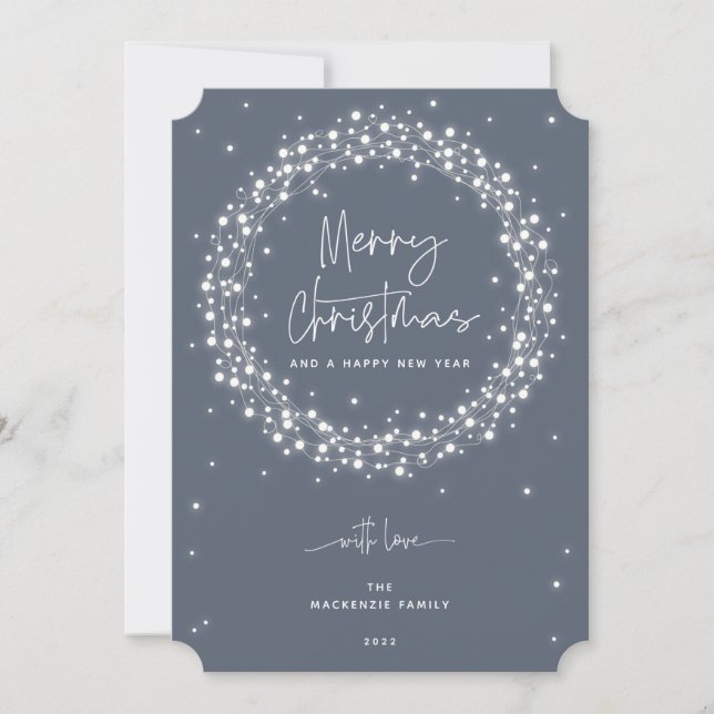 Blue-Grey Sparkling Lights Merry Christmas Holiday Card (Front)