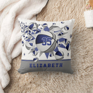 blue grey sports room girls basketballs stars cushion