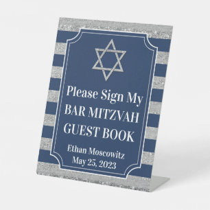 Blue, Grey Striped Bar Mitzvah Sign