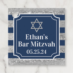Blue, Grey Striped Bar Mitzvah Thank You Favour Tags