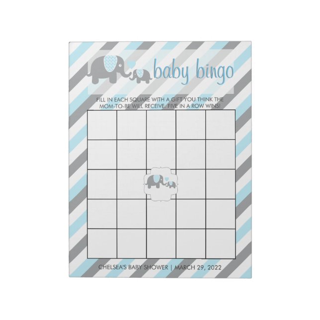 Blue & Grey Stripes Baby Elephant | Bingo Notepad (Rotated)