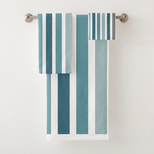 Blue Grey Stripes Bath Towel Set (Insitu)