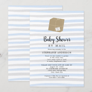 Blue Grey Stripes Boy Baby Shower by mail Invitation