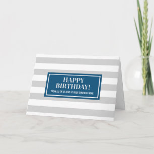 Blue Grey Stripes Business From Group Birthday Card