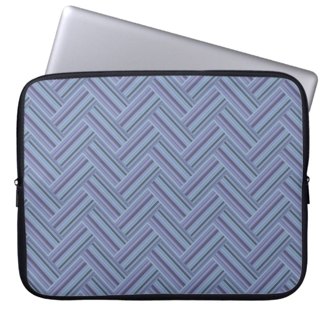 Blue-grey stripes double weave pattern laptop sleeve (Front)