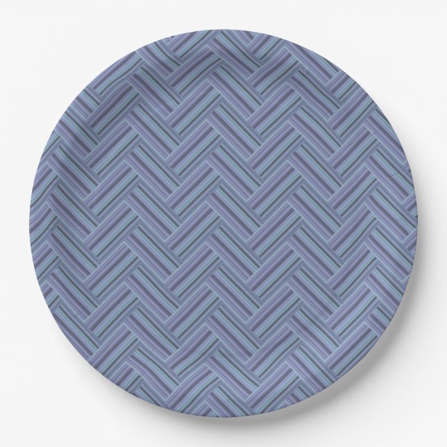 Blue-grey stripes double weave pattern paper plate (Front)
