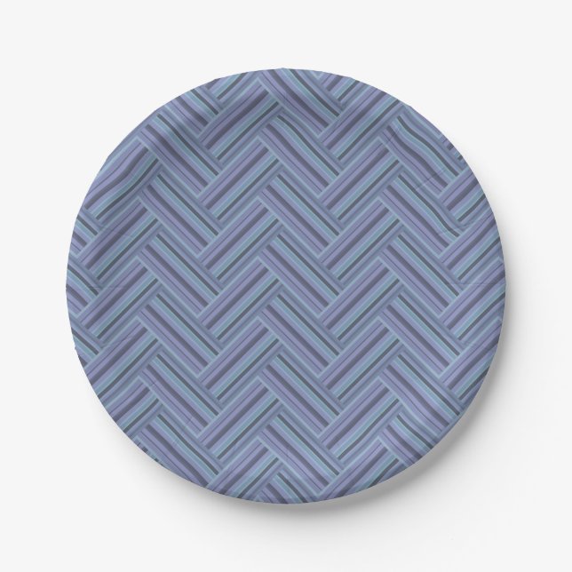 Blue-grey stripes double weave pattern paper plate (Front)