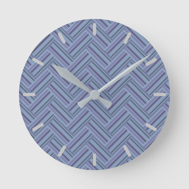 Blue-grey stripes double weave pattern round clock (Front)