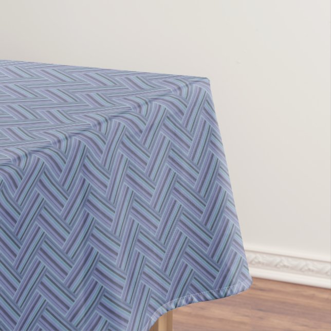 Blue-grey stripes double weave pattern tablecloth (In Situ)