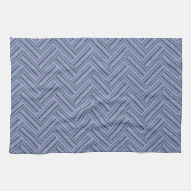 Blue-grey stripes double weave pattern tea towel (Horizontal)